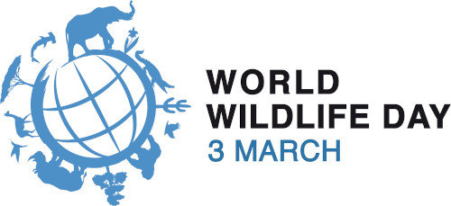 World Wildlife Day logo - Stylized globe with silhouettes of plants and animals